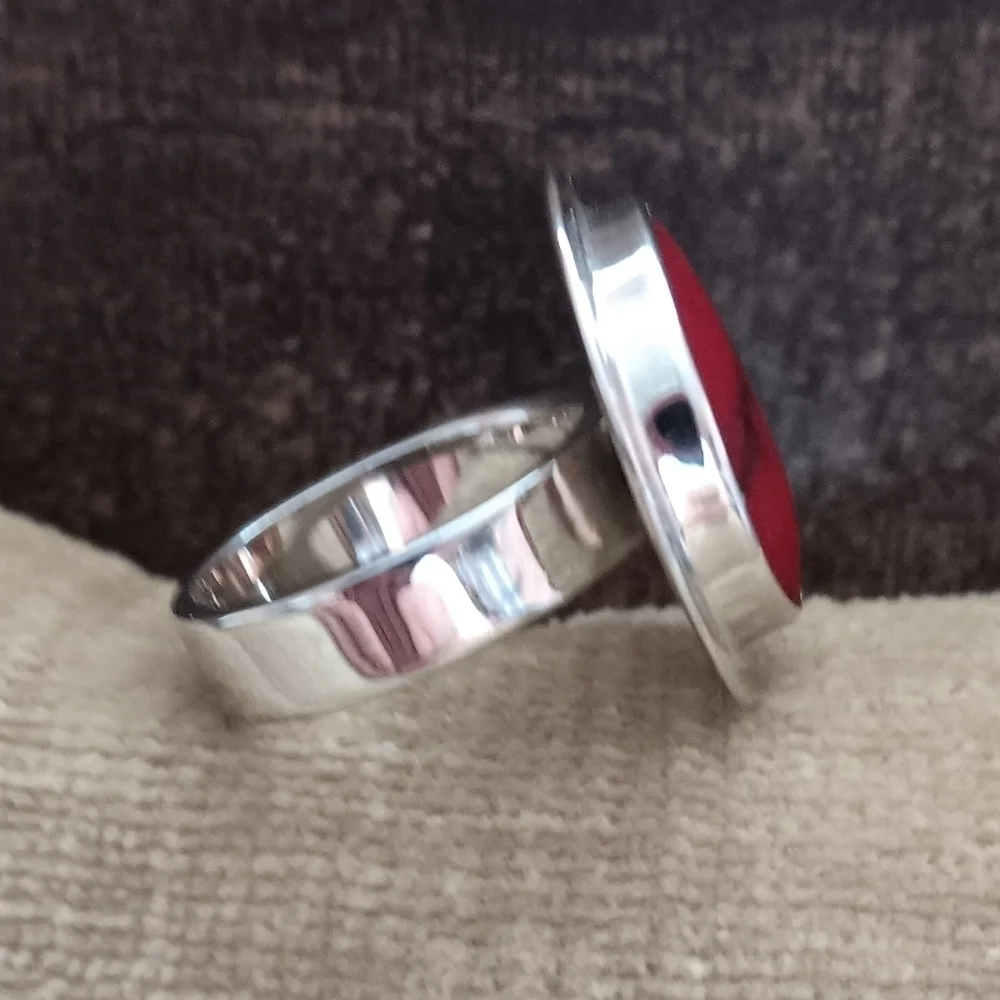 Silver Synthetic Red Stone Set Ring